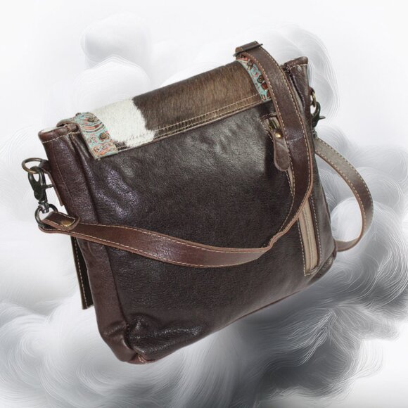 Myra Bags Teal Flowers Aztec Cowgirl Conceal Carry Leather Cross Body Bag - Picture 3 of 9